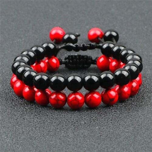 Charm 2Pcs/Set Classic Couples Bracelet Handmade Weave Natural Stone Beaded Distance Bracelets for Men Women Friend Gift Jewelry