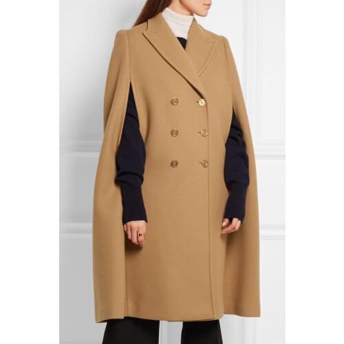 2019 New Fashion Women Woolen Cloak Coat Winter Double Breasted Cloak Turn Down Collar Jackets Outerwear Batwing Woolen Coats