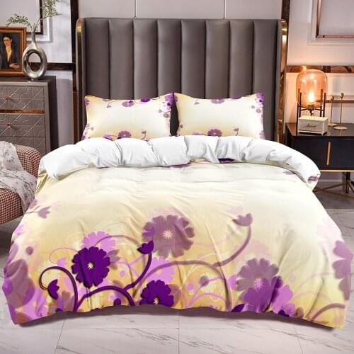 Floral Duvet Cover Purple Flowers Girls Comforter Cover for Kids with Floral Bedding Duvet Cover Sets Zipper Closure Microfiber