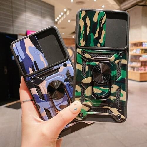 LOVECOM Slide Camera Armor Shockproof Case For Samsung S21 Plus A52 A72 Note 20Ultra Ring Holder Military Camouflage Phone Cover
