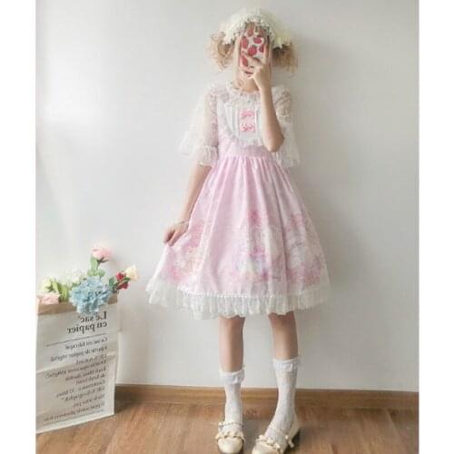 Japanese Sweet Kawaii Jsk Lolita Dress Women Vintage Victorian Gothic Lady Cat Sleeveless Lace Princess Tea Party Dresses