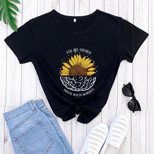 Leopard Colored Print Mental Health Matters 100%Cotton Women T Shirt Funny Casual O-Neck Short Sleeve Top Mental Awareness Tops
