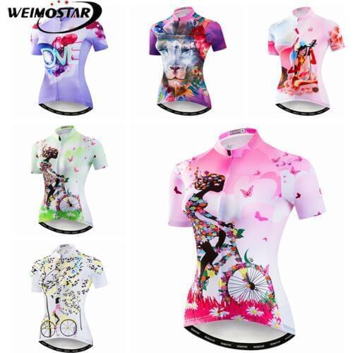 Weimostar Cycling Jersey Women Bike jersey Road MTB Bicycle Clothing Top Maillot Breathable Short sleeves racing Blouse female
