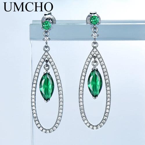 UMCHO Emerald Dangle Earrings For Women Pure 925 Sterling Silver Fine Jewelry Gemstone Drop Earrings Jewelry Mothers' Day Gift