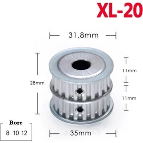 1Pcs XL20 Tooth Timing Pulley Double Round-Headed Synchronous Wheel Gear Width 11mm Bore 8mm 10mm 12mm