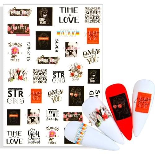 1 Sheet 3D Nail Stickers Geometric Flower Letter Fashion Lady Patterns Adhesive Transfer Decals Nail Art DIY Design Decoration