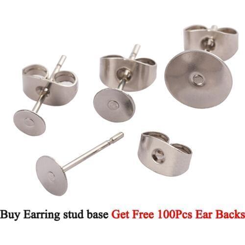 100Sets Stainless Steel Studs Earring Dia 3-10mm Base Spacer with Earring Back Plug Findings Jewelry Making DIY Supplies