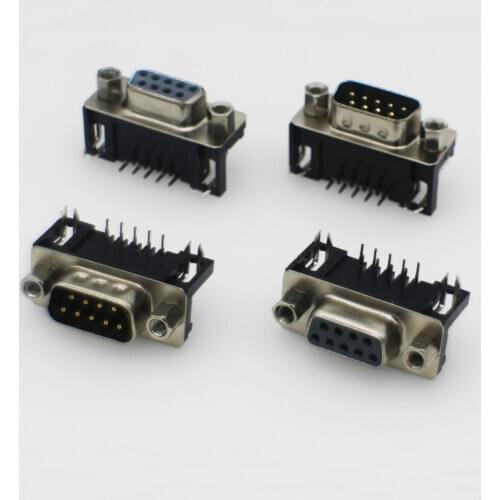 100pcs DR9 famale DR9 9P male PCB Mount D-Sub 9 pin PCB Connector,RS232 9PIN Connector 90-degree bent needle DB9 connector