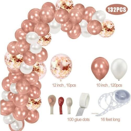 132PCS/SET ROSE GOLD CONFETTI BALLOONS GARLAND ARCH KIT CHROME WEDDING BIRTHDAY