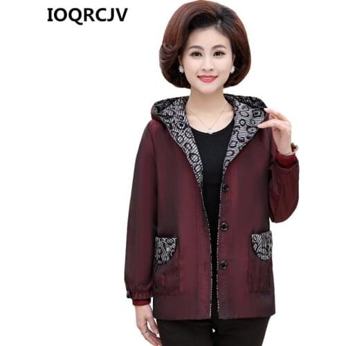 2019 Autumn Middle-aged Womens Basic Jackets Print Retro Casual Windbreaker Coats Slim Long Sleeve Outerwear Plus Size 5XL R184