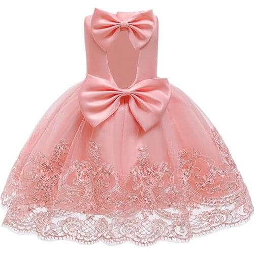 2019 Baby Girl Toddler Dress Girl Lace Tutu Wedding Party Costume 1Years Birthday Bow Dress Girls Wash Dress Childrens Clothing
