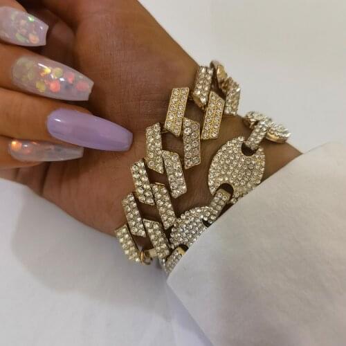 2021New Simple Retro Full Diamond Cuban Chain Bracelet Personality Punk Bracelets For Women Fashion Bangles Womens Jewelry