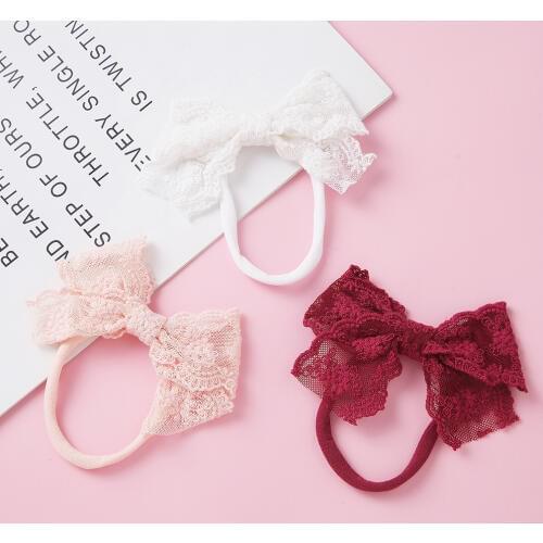 36pc/lot Solid Lace Hair Bow Nylon Headband White Color For Children Girls Kid Lace Bows Turban Head wear,Baby Hair Accessories