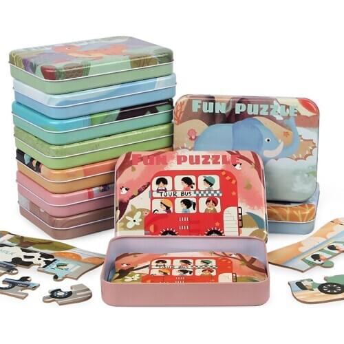 5PCS/SET Kids Cartoon Animals Puzzles Learning Toys Montessori Materials Educational Wooden Toys For Children Funny Baby Toy