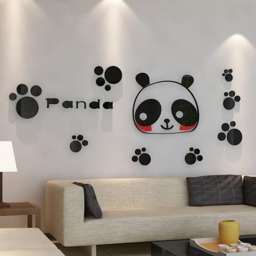 Cute Panda Acrylic Wall Stickers For Kids Room Bedroom Creative DIY Wall Stickers Home Waterproof Wall Cartoon Decor