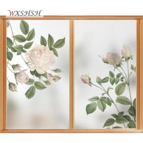 Static Cling Custom Size Window Film Rose Pattern Home Decor Private Water-Proof Glass Sticker For Window Door Partition Cabinet