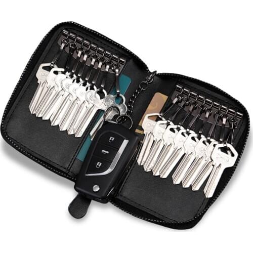 High quality Cowhide Keychains for men Large Capacity key case for home Multifunction Key Card wallet Hanging leather key pouch