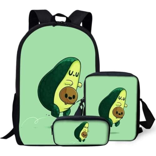 NOISYDESIGNS 3pcs School Bags for Kids Green Avocado Design School Backpack Children Girls Rucksack Book Bag Student Satchel
