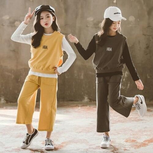 Kids Girls Tracksuit Clothes Sets T-Shirt+Vest+Pants Sets Children Clothing for Fall 2021 Korean Fashion Spring Costume Outfits