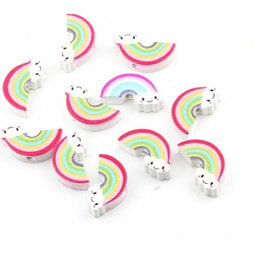 DIY Wood Beads 40pcs 22x12mm Cute Rainbow Natural Wooden Beads for Jewelry Making Handmade Baby Rattle Pacifier clip