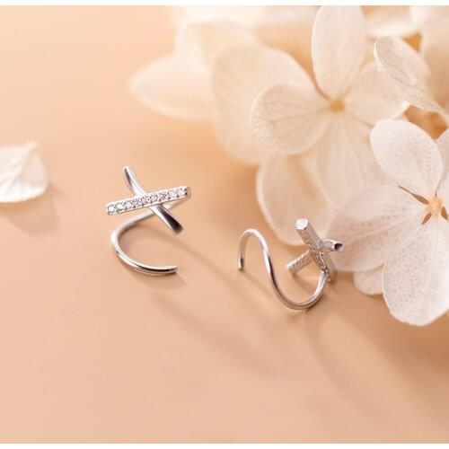 MloveAcc Fashion 925 Sterling Silver X Letter Dazzling CZ Ear Bones Ear Buckle Ring Tightly Packed Mini Double Ring Earrings