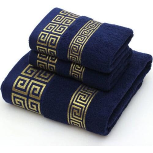 Blue adult cotton towel shower set 2 hand towels +1 bathroom towel travel portable sports towel. hair towel,beach towel
