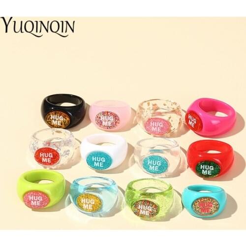 Korean Geometric Resin Acrylic Simple Finger Rings For Women Fashion Vintage Rings 2021 Trend New Girls Punk Round Jewelry Gifts