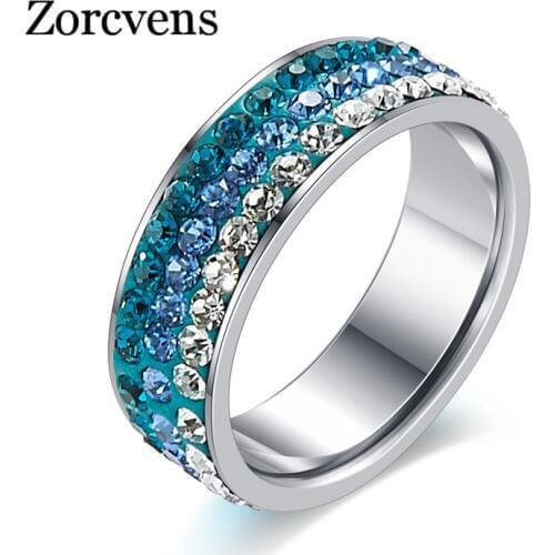 ZORCVENS Trendy New Design Top Grade Stainless Steel Cubic Zirconia Women Rings White Rose Gold-Color Fashion Jewelry Party Ring