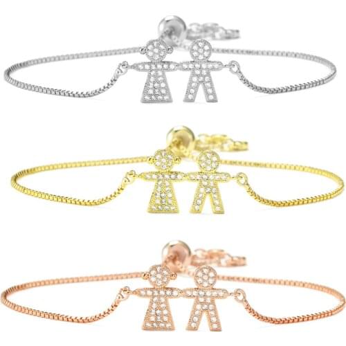 Cute Family Zircon Charm Bracelet Girl Boy CZ Pendant Bracelet for Daughter Son Sister Brother Couple Gifts Jewelry