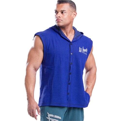 Muscle Fitness Brothers Summer Mens Sports and Leisure Equipment Exercise Hooded Button Sleeveless Vest