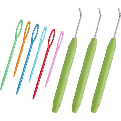 KAOBUY 9PCS Crochet Hook Set Knitting Loom Hook Plastic Sewing Needles For Knifty Knitter Knitting Loom Hook (Random Color)