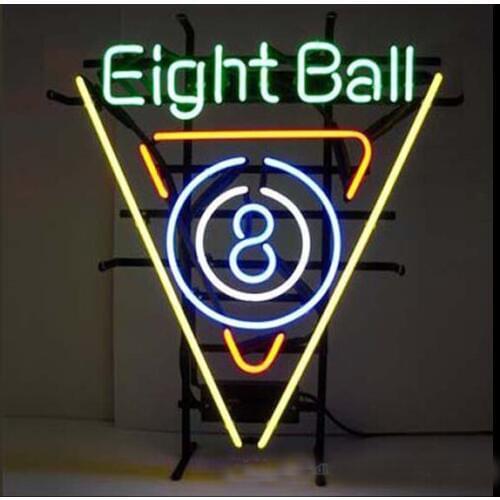 Billiards Eight Ball Neon Sign Handmade Real Glass Tube Beer Sport Bar KTV Store Home Game Room Display Neon Signs 14"X17"