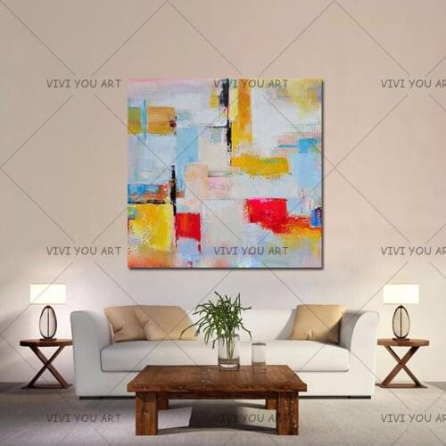 New Pure Hand-painted Oil Paintings Wall Decor the Sitting Room The Bedroom Abstract Red Blue Yellow Painting Wall Picture