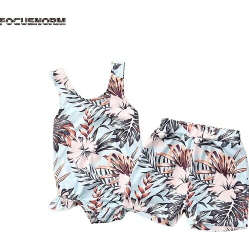 0-3Y Summer Infant Baby Bikini Floral Print Sleeveless Girls One Piece Swimwear Or Boys Shorts