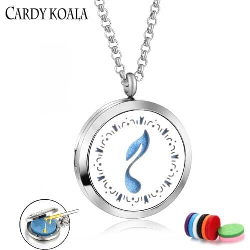 30MM Stainless Steel Musical Note Hollow Pattern Aromatherapy Essential Oil Perfume Pendant Necklace