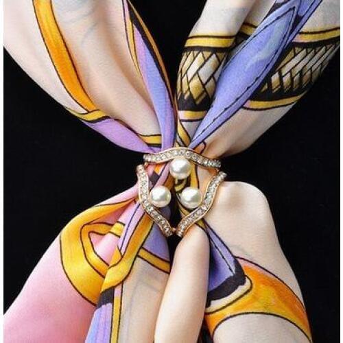 Simple fashion crystal pearl three-circle scarf buckle ladies square buckle for women