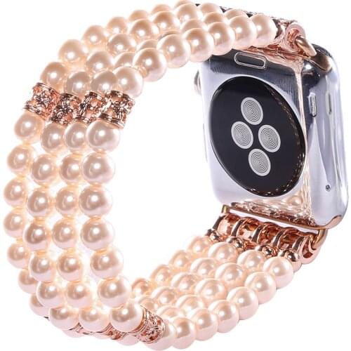 Strap for Apple Watch band 42mm 44mm 40mm 38mm Colorful Comfortable Handmade Pearl Band for Iwatch series SE/6/5/4/3/2/1