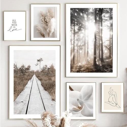 Reed Flower Grass Nude Figure Forest Wall Art Canvas Painting Nordic Posters And Prints Wall Pictures For Living Room Home Decor