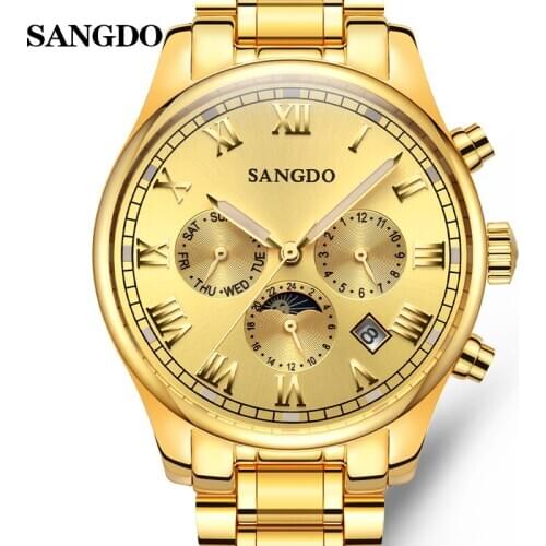 Luxury SANGDO watch men Luminous Stainless steel Automatic mechanical Sapphire waterproof calendar wristwatch relogio masculine