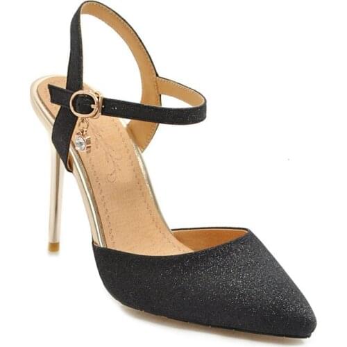 Big Size High heels sandals women shoes woman summer ladies Sequined slim-heeled high-heeled sandals