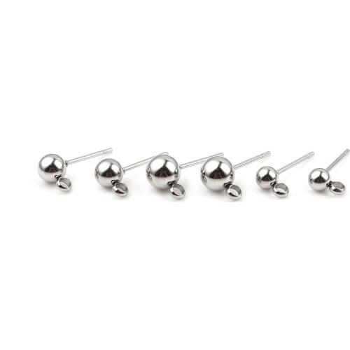 10 PCs Stainless Steel Ball Ear Post Stud Earrings Silver Color Pins With Earring Plug Findings Ear Back For DIY Jewelry Making