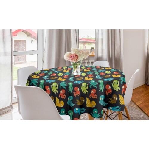Octopus Round Tablecloth Octopus Cartoon Drawing Style Funny Circle Table Cloth Cover for Dining Room Kitchen Decor & Party