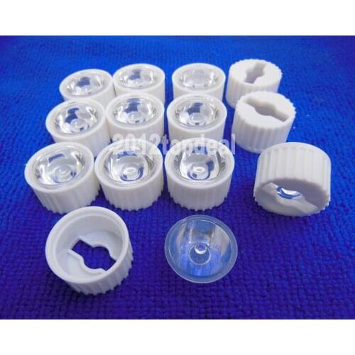 100pcs 5/8/15/25/30/45/60/90/120 degrees LED Lens With white Holder For 1W 3W 5W High Power LED Lamp Light