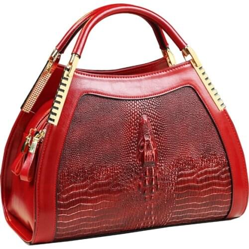 Thailand Genuine Leather Alligator Print Handbag Middle-Aged Womens Bag Mother Bag Shoulder Messenger Bag Multi-Layer Big Bag