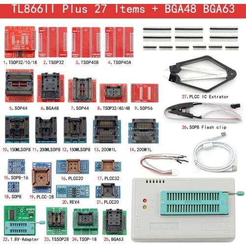 New Arrival V10.9 TL866II Plus Universal Bios Programmer+ 27 Items With BGA48 BGA63 Adapters TL866 PIC Bios USB Programmer Hot