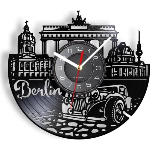 Berlin Brandenburg Gate Vinyl Album Record Wall Clock Deutschland Landmark Germany Capital Minimal Wall Art Retro Car Wall Watch