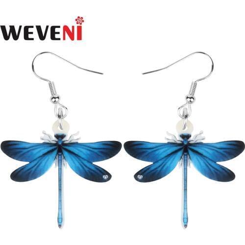 WEVENI Acrylic Charm Dragonfly Earrings Big Long Insect Animal Dangle Drop Jewelry For Women Teen Trendy Summer Gift Accessories