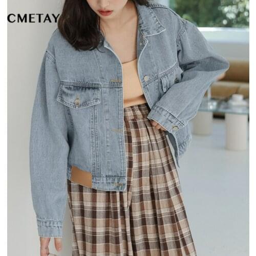Blue Denim Short Jackets Women Loose Retro Harajuku Single Breasted Jacket 2021 Spring Autumn Korean Street Ladies Coat