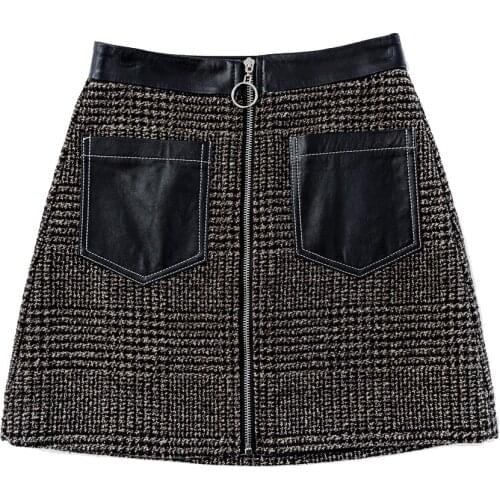 Maylofuer Solid Zipper Genuine Leather Sexy Skirt Women Spring Summer High Waist Office A-line Elegant Mini Sheepskin Skirts