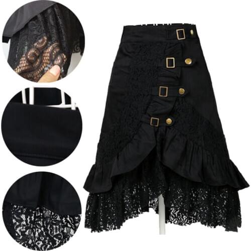 Woman Skirt Victorian Black Bustle Gothic Retro Skirt Steampunk Ruffled Rock ML